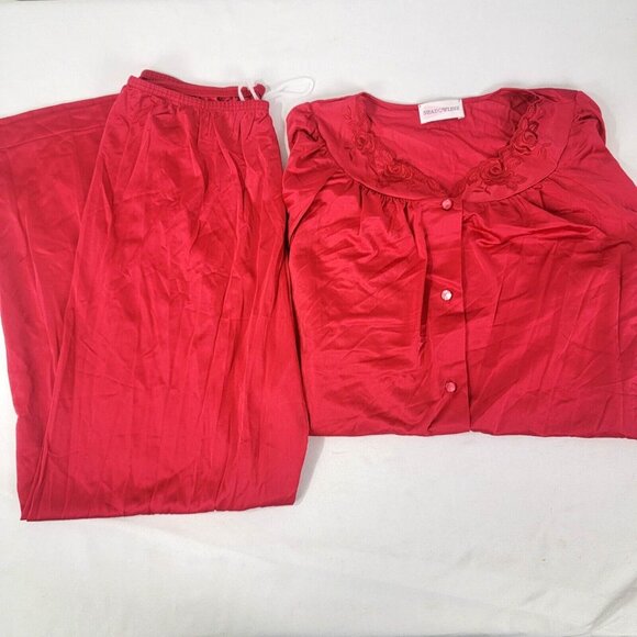 Shadowline Women's 2 pc Pajamas PJS Long Pants Long Sleeve Shirt Set Size 36 RED - Picture 1 of 11